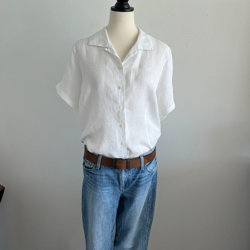 Lauren - Ralph Lauren, 100% Linen, White Button down top, Size 16 - Picture 9 of 13